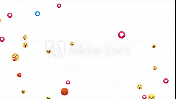 Social Media Live Style Emoji With White Background Chroma Key 4k Loop Video. Live Streaming Style Particales Icon. Emojis Of Heart Likes Heart Eyes Flying Moveing Animation Up Direction Alpha Chenel.