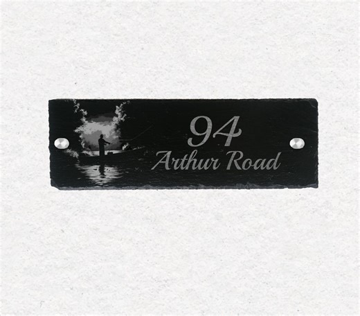 Fishing Slate House Sign - Personalised House Number Plaque, New Home Gift & Garden Décor - Etsy