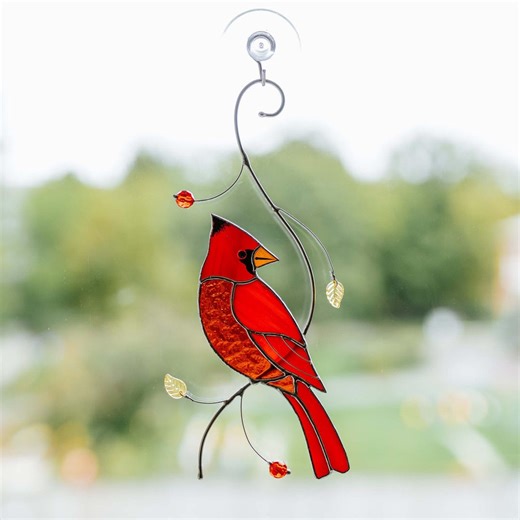 Red Cardinal Stained Glass Suncatcher Window Hanging Memorial Gift for Bird Lover Home Decor - Etsy
