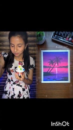 Beautiful Sunset Beach Drawing 🌴🌅 | Satisfying Oil Pastel Art #shorts #art #painting