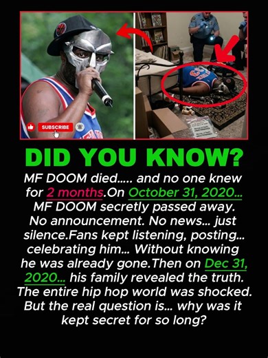 MF DOOM Died… No One Knew For 2 Months 😳 #MFDOOM #HipHop #RapFacts #history