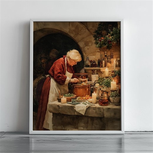 Mrs. Claus in Cozy Christmas Kitchen - Vintage Winter Scene, Rustic Holiday Decor, Watercolor Art Print, Charming Christmas Wall Art 906 - Etsy