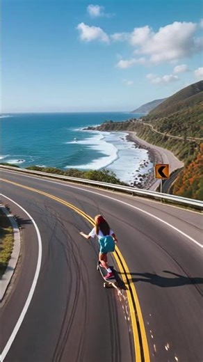 Coastal Longboarding Bliss - Cruising Winding Roads & Ocean Views! 🛹🌊
