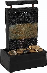 Sunnydaze Rainfall Ridged Tabletop Water Fountain with Light and Electric Pump - Slate Indoor Fountain - 16.25” H