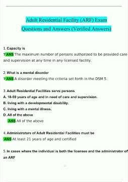 Adult Residential Facility ARF Exam Questions and Answers 2025/2026 Verified Answers