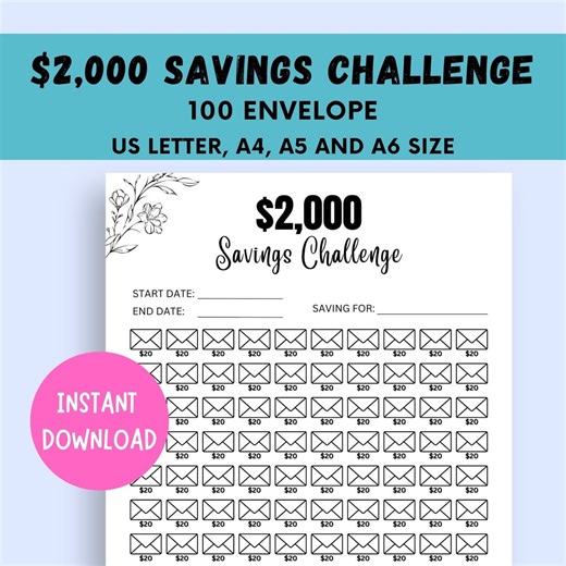 2K Savings Challenge Printable: 100 Envelope Tracker (digital Download) - Etsy