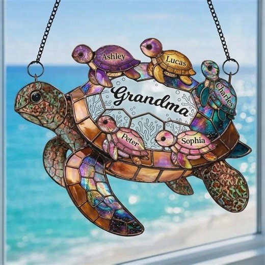 Personalized Grandma Sea Turtle Suncatcher, Custom Name Family Window Hanging, Gift for Grandma, Mother’s Day Birthday Gift - Etsy