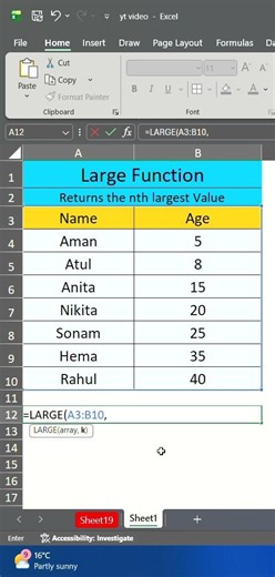 Large Function in Excel | find the largest value in given values #frientech #excel #microsoftoffice