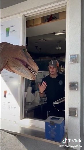 Stanley the dinosaur gets a drink