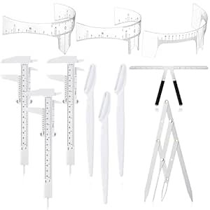 Konohan 11 Pcs Eyebrow Mapping Kit Eyebrow Shaping Tools Eye Brow Measuring Ruler Double Scale Vernier Caliper 3 Point Positioning Ruler Golden Ratio Caliper Brow Trimming Knives(White)