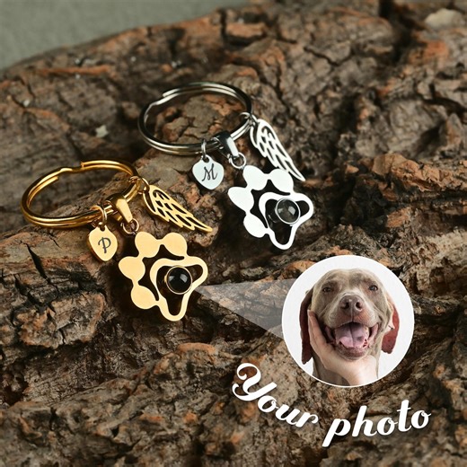 Pet Memorial Projection Keychain Personalized Photo Keychain, Custom Initial Engraved Dog Cat Memorial Gift, Angel Wing Paw Keepsake - Etsy