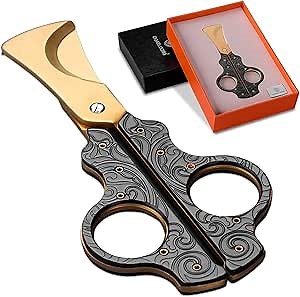 Cigar Scissors Cutter Stainless Steel Double Blade Guillotine Cutter Straight Cut Scissors with Leather Case(Black)