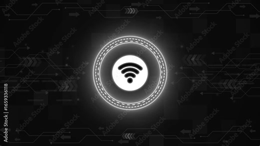 animated Wi-Fi internet network icon on black background. 5g wifi signal, network hotspot, device connection. Wi-Fi network icon concept. Wi-Fi network connection symbol for app, ui and website. wi-fi