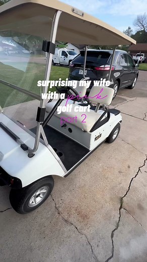 Surprising my wife with a #pink golf cart! Ultimately decided on Black with pink accents. Lifted, wheels, seatbelts, brake lights, underglow, and starting the final coat of paint! #fyp#trending#clubcar#diy#diyproject#modz
