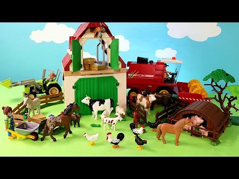 Fun Playmobil Farm Diorama and Barnyard Animals - A Day on a Farm