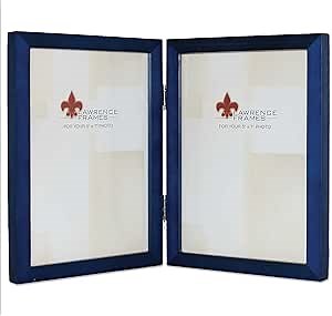 Lawrence Frames Hinged Double Blue Wood Picture Frame, Gallery Collection, 5 by 7-Inch