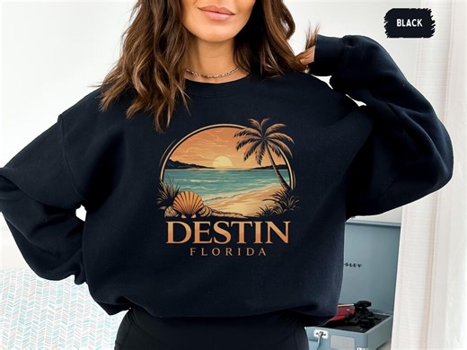 Vintage Destin Florida Beach Sunset Sweatshirt | Palm Tree Coastal Crewneck - Etsy