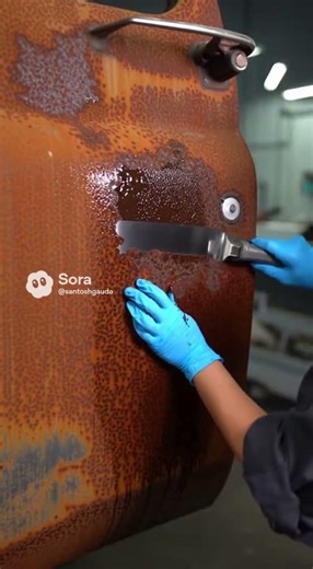 Satisfying Rust Removal: Spraying and Scraping a Car Door to Bare Metal