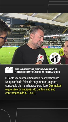 No pré-jogo de Santos e Atlético-Mineiro pela Sul-Americana, Alexandre Mattos, diretor-executivo de futebol do Santos, falou sobre os reforços do Peixe e afirmou que são contratações do clube, e não de terceiros. #FutebolNaESPN #Santos