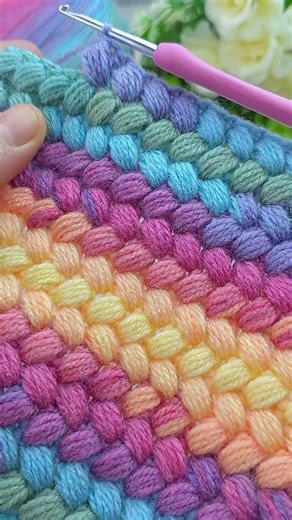 Pretty and colorful Tunisian crochet blanket design knitting #keşfet #crochet #crocheting #blanket