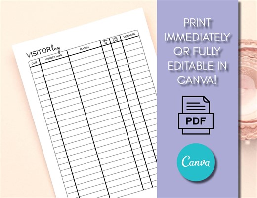 Plantilla editable de registro de visitas, plantilla de registro de visitas imprimible en Canva, plantilla de registro de visitas. - Etsy España