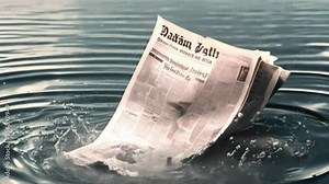 Newspaper making a splash as it enters the water, captured in stunning 8K resolution