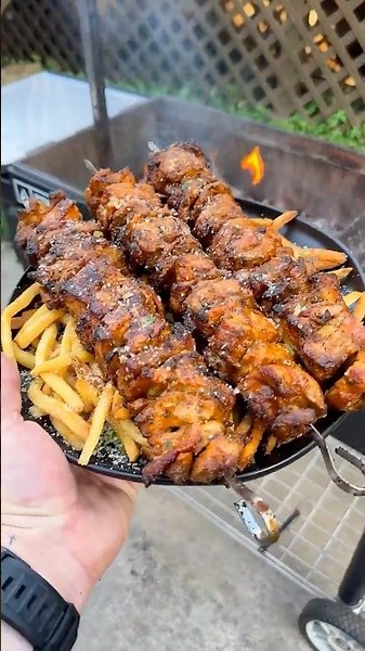 Chicken Skewers with Fries (Full Recipe in Description)
