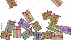 Falling Hand Drawn Gifts Background On Old Paper. High-Quality Loopable Animation. Ideal For Your Christmas / Birthday Related Projects. 4K, 60fps. Stock Video