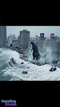 Godzilla Saves the City from the Tidal Wave #Godzilla #DazzlingDivine #MovieClips