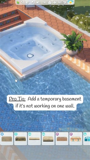 Sims4 pool hack: perfect for built in jacuzzi, toddler pool, or even a seating area!