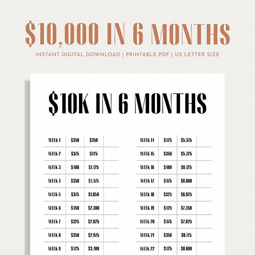 10K Savings Challenge, Savings Tracker, Money Challenge, 26 Weeks, 6 Months, Digital Download PDF, Printable - Etsy