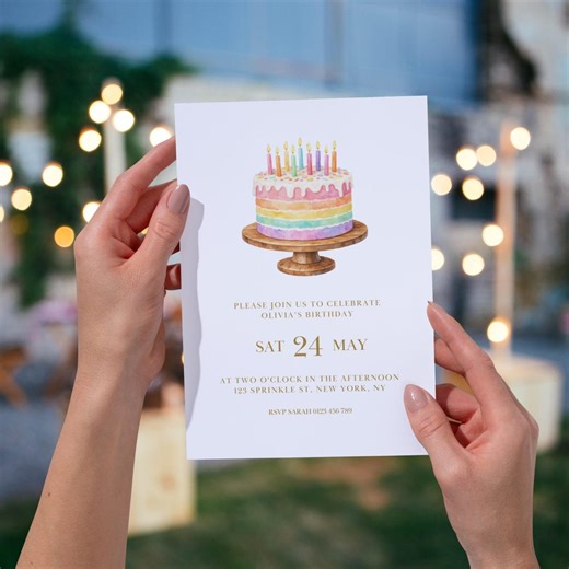 Minimal Birthday Cake Invitation | Party Invite Editable Canva Template | Pastel Cake Digital Printable Birthday Celebration DIY Invitation - Etsy