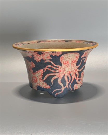 Hand-thrown Underglaze Polychrome Art Bonsai Pot | Contemporary Oceanic Motif - Etsy UK