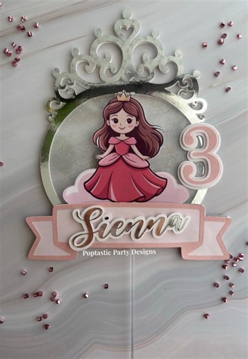Princess Cake Topper 3D | Customise | Princess Birthday Cake | Princess Birthday Party | Glitter Cake Topper | Birthday - Etsy