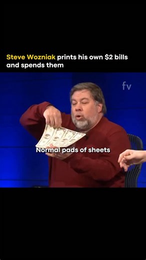 Founders Vault on Instagram: "Steve Wozniak, Apple’s co-founder, has a quirky love for $2 bills. Instead of using them the usual way, he orders sheets of uncut bills from the U.S. Bureau of Engraving and Printing, cuts them himself, and binds them into notepad style stacks. He then peels them off one by one to pay, turning an ordinary transaction into something fun and unforgettable. Rarely seen in circulation, $2 bills often spark curiosity but yes, they’re completely legal to use. Follow @foun