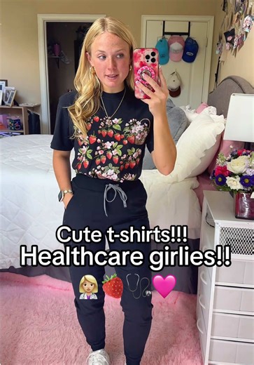 🎀🍓👩🏼‍⚕️One of my most fav t-shirts to wear with my scrub pants!! Amazing deal and so soft and cute!!! #nursingtok #nursingschool #healthcareworker #healthcareworkers #nurselife Comfort colors t shirt - t shirt for healthcare workers!!! T-shirt for scrub pants!