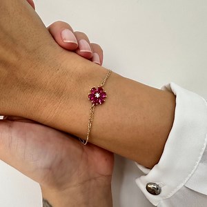 14K Gold Ruby Bracelet, Ruby Raindrop Cut Flower Bracelet, July Birthstone, Birthstone Bracelet, Dainty Jewelry, 14K Solid Gold Bracelet - Etsy