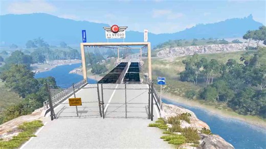 Cars vs glass bridge: Ambulance and super car over deep river