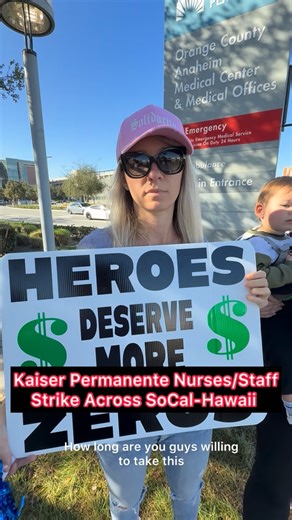 Kris Adler on Instagram: "As of February 2026, 31,000+ Kaiser Permanente nurses and healthcare professionals are on an open-ended strike across Southern California and Hawaii—now in week three. They’re calling out chronic understaffing, patient safety risks, and stalled contract talks. The union is demanding a $3B investment in staffing and wages to combat burnout, while Kaiser’s $1B offer falls short. Pharmacy and lab workers have just ended their three day strike while nurses remain on picket 