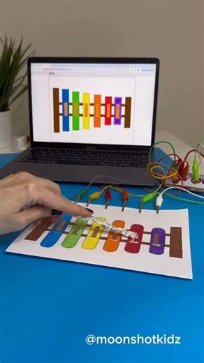 DIY electronics, stem and science activities for beginners on Instagram: "DIY “Paper Xylophone” powered by MakeyMakey. Easy and fun interactive STEAM project. You will need: - Makeymakey controller - Conductive copper tape - Coin cell battery 3v (CR2032) - Paper - Markers - Aluminum foil Warning: this project should be done under adult supervision. ©️ @Moonshotkidz – All rights reserved. Reproduction, distribution, or use of this artwork and video without permission is prohibited. For licensing 