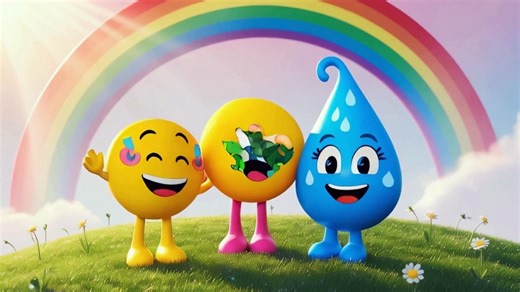 ANIMATION CARTOONS-Emoji Friends Under a Rainbow