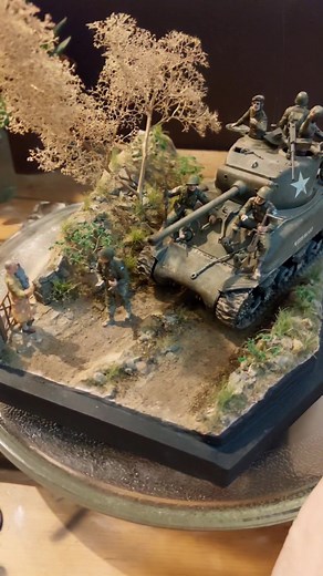 World War 2 #diorama - American troops meet a collaborator and hand her spare rations, France 1944. Follow for more #scalemodel builds!! kit: #italeri 1:35 m4 Sherman with crew #35thscale #modelmaker #modelbuilding #modelkit #america #USA #war #ww2 #worldwar2 #tank #tanks #afv #terrainbuilding #warhammer #40k #modelscenery #modelpainting #modelweathering #weathering #scratchbuild #citadel #aqueus #vallejo #dioramamaker #scalemodels #bandofbrothers #brothersinarms #airbourne #soldier #thompson #m