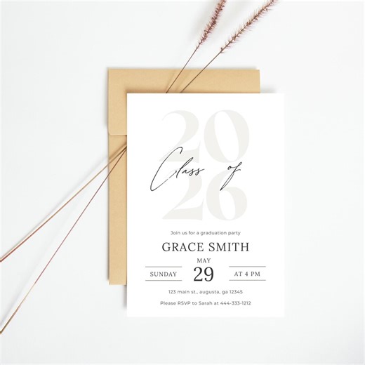 Modern Graduation Party Invitation Template,Simple Minimalist Graduation Invite, Custom Digital Download, Printable Graduation Party