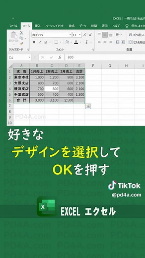 EXCEL｜一瞬で表をデザイン化（罫線・色・幅などの調整不要） #エクセル #エクセル便利 #エクセル便利技 #エクセル裏技 #表 #デザイン #罫線 #幅 #色 #エクセル初心者 #エクセル便利術 #エクセルさんと繋がりたい #エクセルスキル #exceltips #excel #ショートカットキー #ショートカットキー操作
