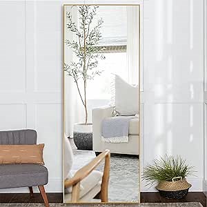 Full-Length Mirror Standing Floor Full Body Long Big Tall-Mirror Wall Mounted for Bedroom Dorm Gym Living Room 65x22 Inch Gold