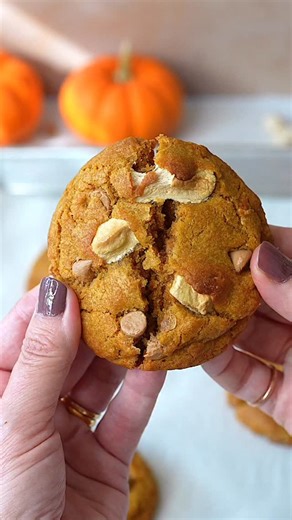 Olga | Deliciously Creative Sweets on Instagram: "Salted Caramel Maple Marshmallow Pumpkin Cookies 🍁🍪✨ Chewy, buttery cookies made with brown butter, blotted pumpkin purée, Trader Joe’s Sea Salt Caramel Chips and Mini Maple Marshmallows. The marshmallows aren’t the super stretchy kind, but they soften and caramelize as they bake, creating maple-toffee pockets in every bite. The caramel chips are the real star here, buttery, rich and perfectly salted, they melt right into the doug