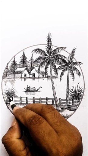 Mesmerizing Landscape Drawing | Easy Nature Scenery Drawing Tutorial | Pencil & Color Art #Shorts