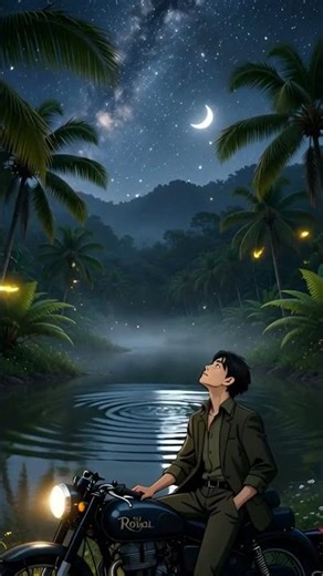 Silent Night Ride 🌌🏍️ | Calm River & Starry Sky #shorts #relaxing #nature