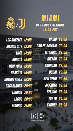 285K views · 14K reactions | ️ Your kick-off times around the world! ⏰ ¡Estos son los horarios del partido!  Watch every FIFA Club World Cup 2025 game, FOR FREE, on DAZN #TakeItToTheWorld | #FIFACWC | Real Madrid C.F. | Facebook