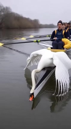 24 reactions | Dramatic swan makes a splash landing in rowing team's boat while fleeing from a fox! #SwanDrama #RowingLife #WildlifeEncounter | Amazing Animals | Facebook